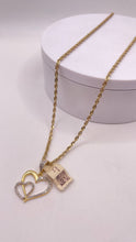 Load image into Gallery viewer, 0.37 CT. Natural Diamond Double Heart Pendent &amp; Rope Chain Combo In 10 KT Yellow Gold