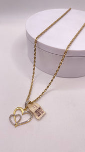 0.37 CT. Natural Diamond Double Heart Pendent & Rope Chain Combo In 10 KT Yellow Gold