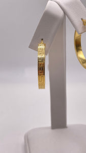 4.0mm 10 KT Yellow Gold Greek Key Hoop Earrings