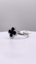 Load image into Gallery viewer, Silver Clover Women’s Ring With Onyx &amp; CZ
