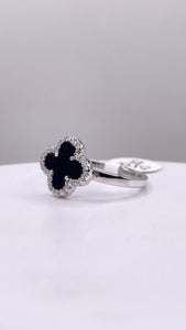 Silver Clover Women’s Ring With Onyx & CZ