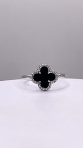 Silver Clover Women’s Ring With Onyx & CZ