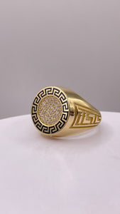 CZ Greek Key Design Men’s Ring In 14 KT Yellow Gold