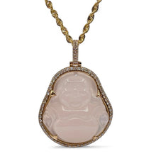Load image into Gallery viewer, White Jade Buddha Pendant With 10 KT Gold Diamond Frame