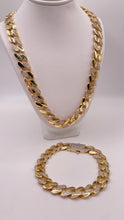 Load image into Gallery viewer, 12mm CZ Zig-Zag Cuban Chain &amp; Bracelet Combo In 14 KT Yellow Gold