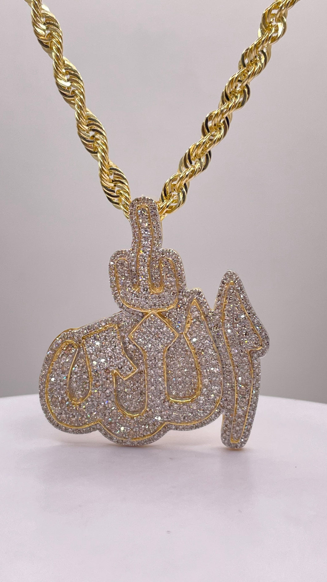 1.69 CT. Natural Diamond Allah Pendent & Rope Chain Combo In 10 KT Yellow Gold