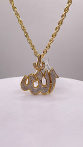 0.71 CT. Natural Diamond Allah Pendent & Rope Chain Combo In 10 KT Yellow Gold