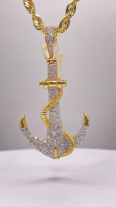 0.66 CT. Natural Diamond Anchor Pendant In 10 KT Yellow Gold