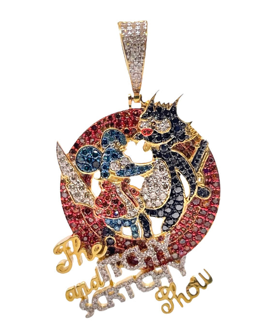 1.86 CT. Natural Diamond The Itchy & Scratchy Show Pendent In 10 KT Yellow Gold