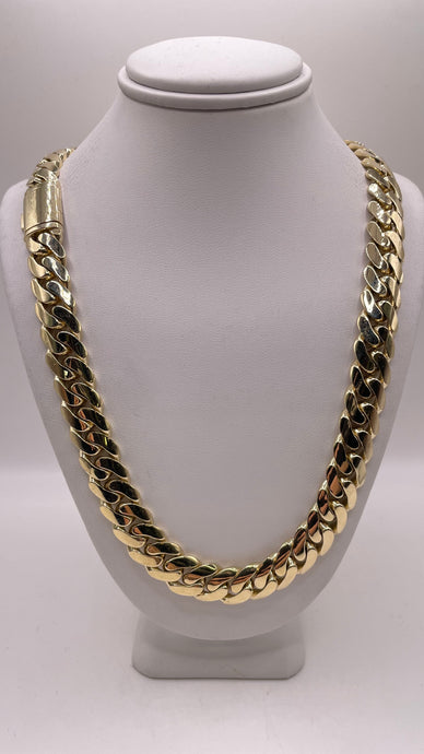 11mm Solid Miami Cuban Link Chain In 10 KT Yellow Gold