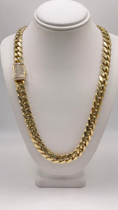 9.2mm Solid Miami Cuban Link Chain In 10 KT Yellow Gold Featuring Approx 2.0 CT. Natural Diamond Box Lock