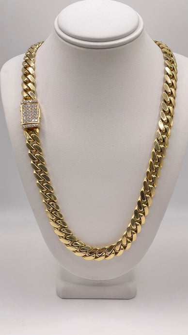 9.2mm Solid Miami Cuban Link Chain In 10 KT Yellow Gold Featuring Approx 2.0 CT. Natural Diamond Box Lock