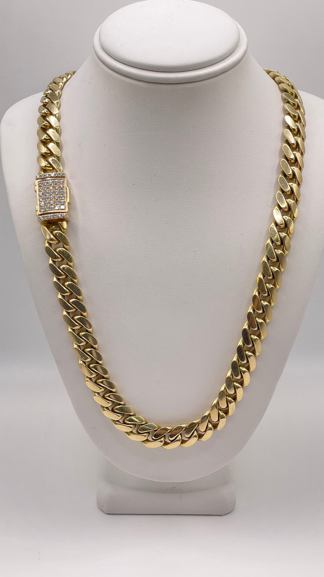 9.2mm Solid Miami Cuban Link Chain In 10 KT Yellow Gold Featuring Approx 2.0 CT. Natural Diamond Box Lock