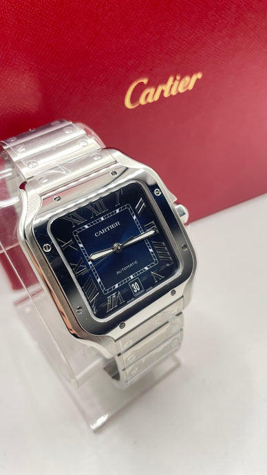 39.8mm Men’s Cartier Santos De Large Watch With Blue Dial