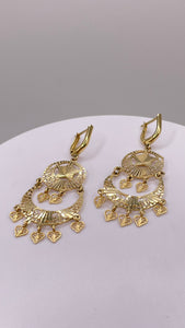 14 KT Yellow Gold Hanging Earrings With Star & Heart Design