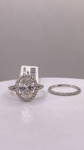 3.23 CT. Lab Grown Oval Halo Diamond Engagement Ring With Wedding Band In 18 KT White Gold