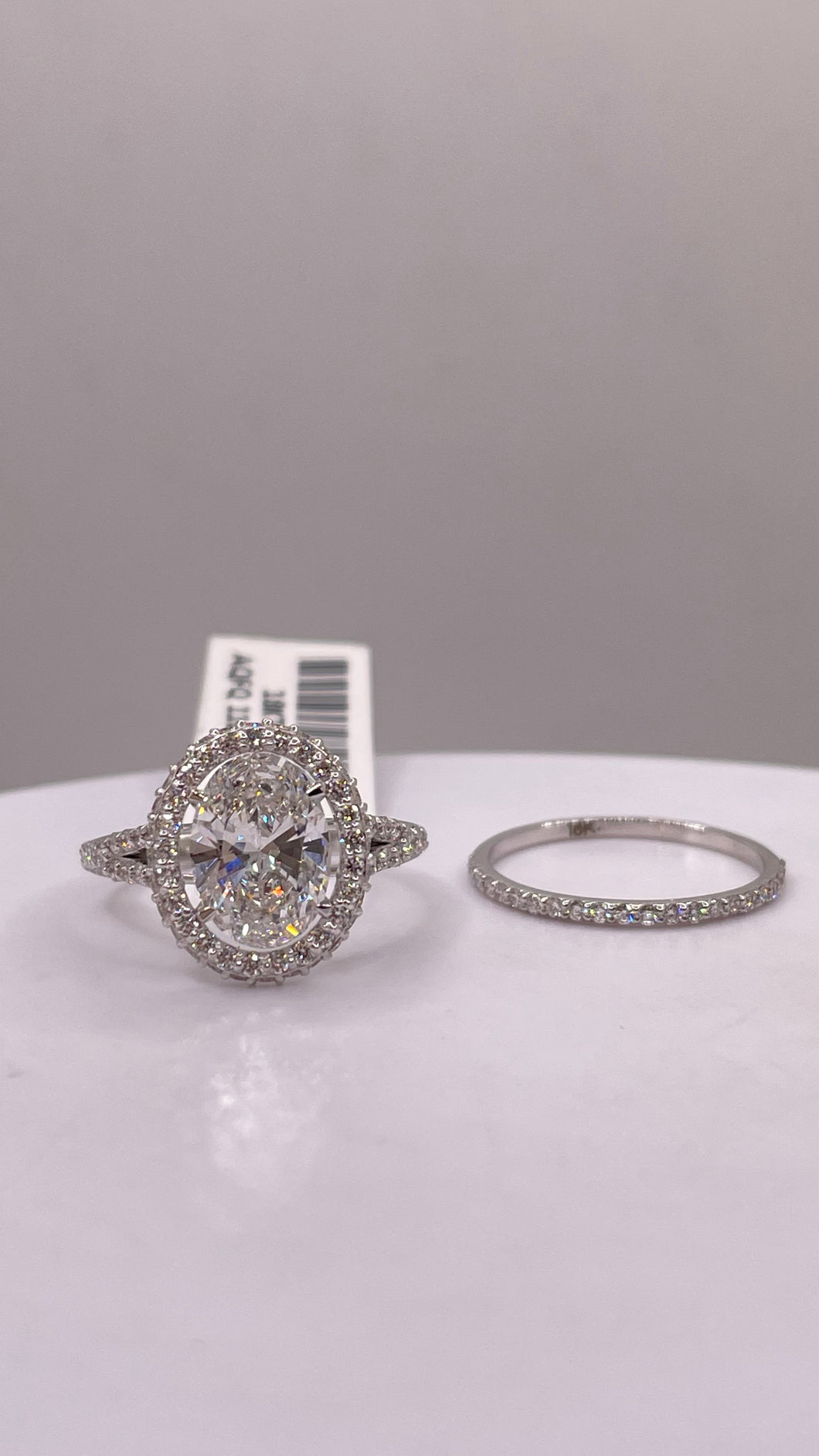 3.23 CT. Lab Grown Oval Halo Diamond Engagement Ring With Wedding Band In 18 KT White Gold