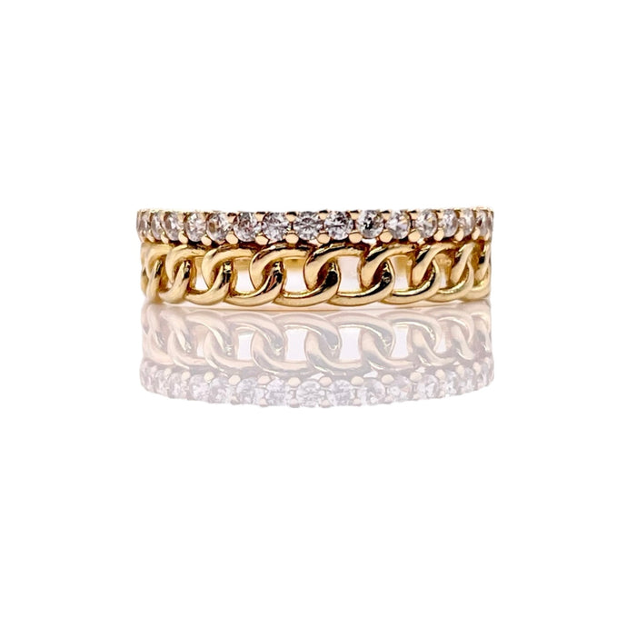 Women’s Dainty Cuban Link Ring In 10 KT Yellow Gold With CZ