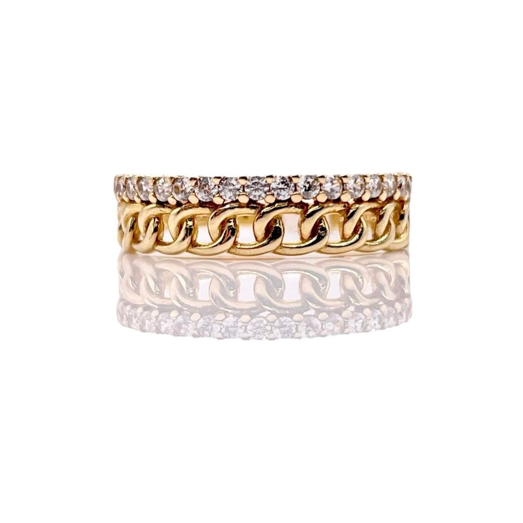 Women’s Dainty Cuban Link Ring In 10 KT Yellow Gold With CZ