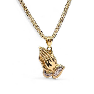 Prayer Hands Pendent & Franco Chain Combo In 10 KT Yellow Gold