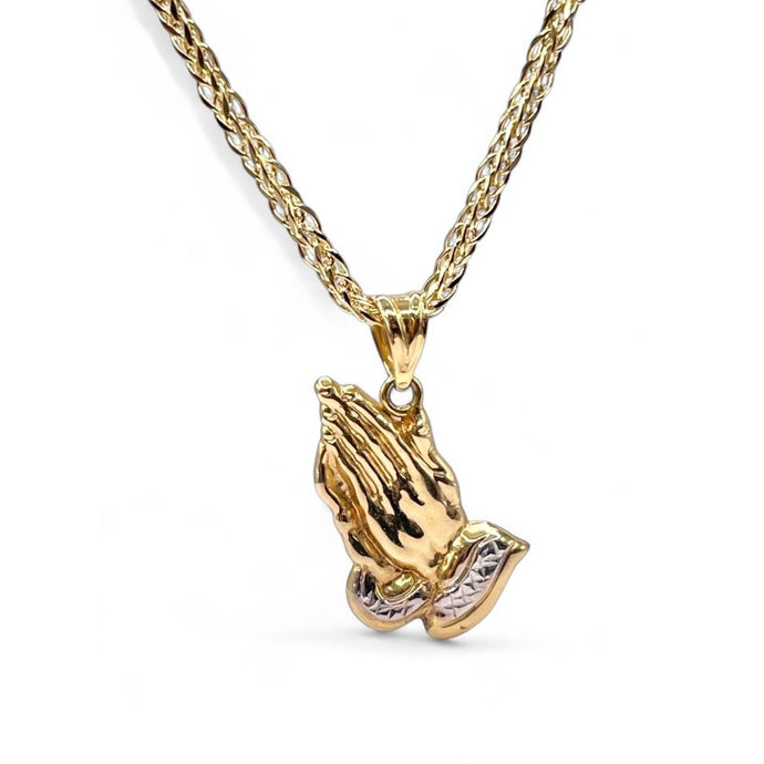Prayer Hands Pendent & Franco Chain Combo In 10 KT Yellow Gold
