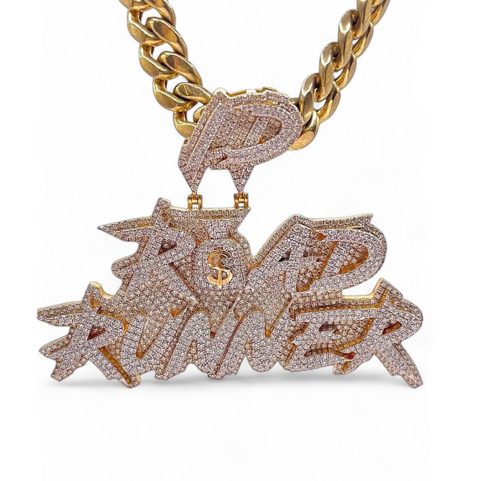 6.30 CT. Natural Diamond Road Runner Pendent & Cuban Chain Combo In 10 KT Yellow Gold