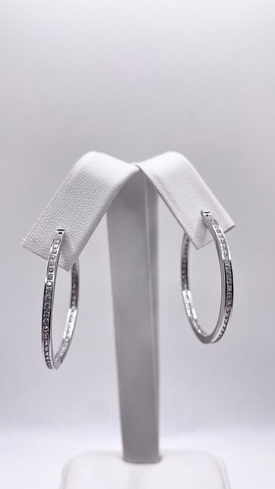Women’s Silver Hoop Earrings In Silver With CZ