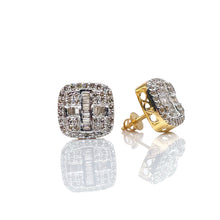 Load image into Gallery viewer, 0.97 CT. Natural Diamond Square Shape Stud Earrings In 10 KT Yellow Gold
