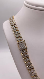8.9mm Natural Diamond Cuban Link Chain In 10 KT Yellow Gold