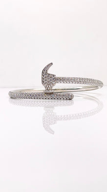 6.35 CT. Natural Diamond Hammer Bangle In 18 KT White Gold