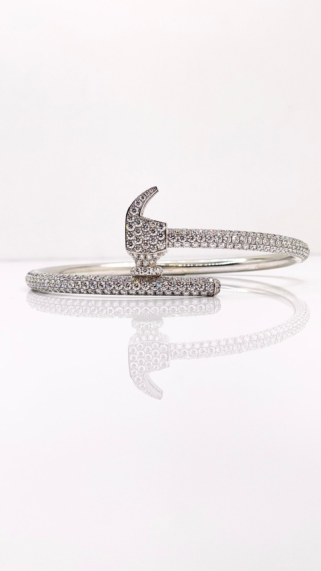 6.35 CT. Natural Diamond Hammer Bangle In 18 KT White Gold