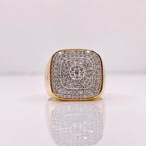 1.13 CT. Natural Diamond Men’s Square Ring In 14 KT Yellow Gold