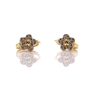 Baby Flower Hoop Earrings With CZ In 10 KT Yellow Gold