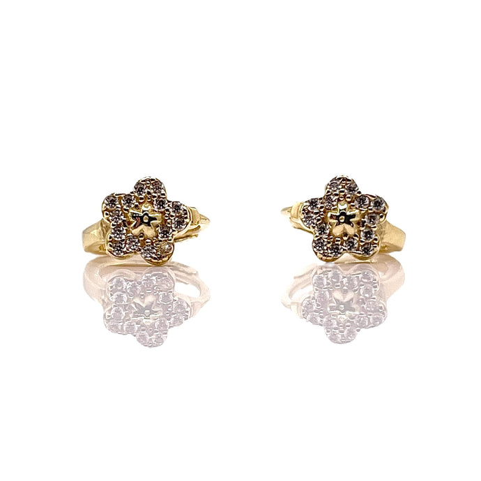 Baby Flower Hoop Earrings With CZ In 10 KT Yellow Gold