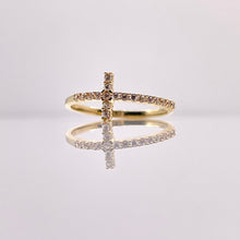 Load image into Gallery viewer, Dainty Cross Ring In 10 KT Yellow Gold With CZ