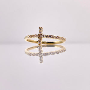 Dainty Cross Ring In 10 KT Yellow Gold With CZ