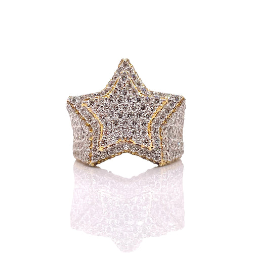 3.54 CT. Natural Diamond Star Shape Men’s Ring In 10 KT Yellow Gold