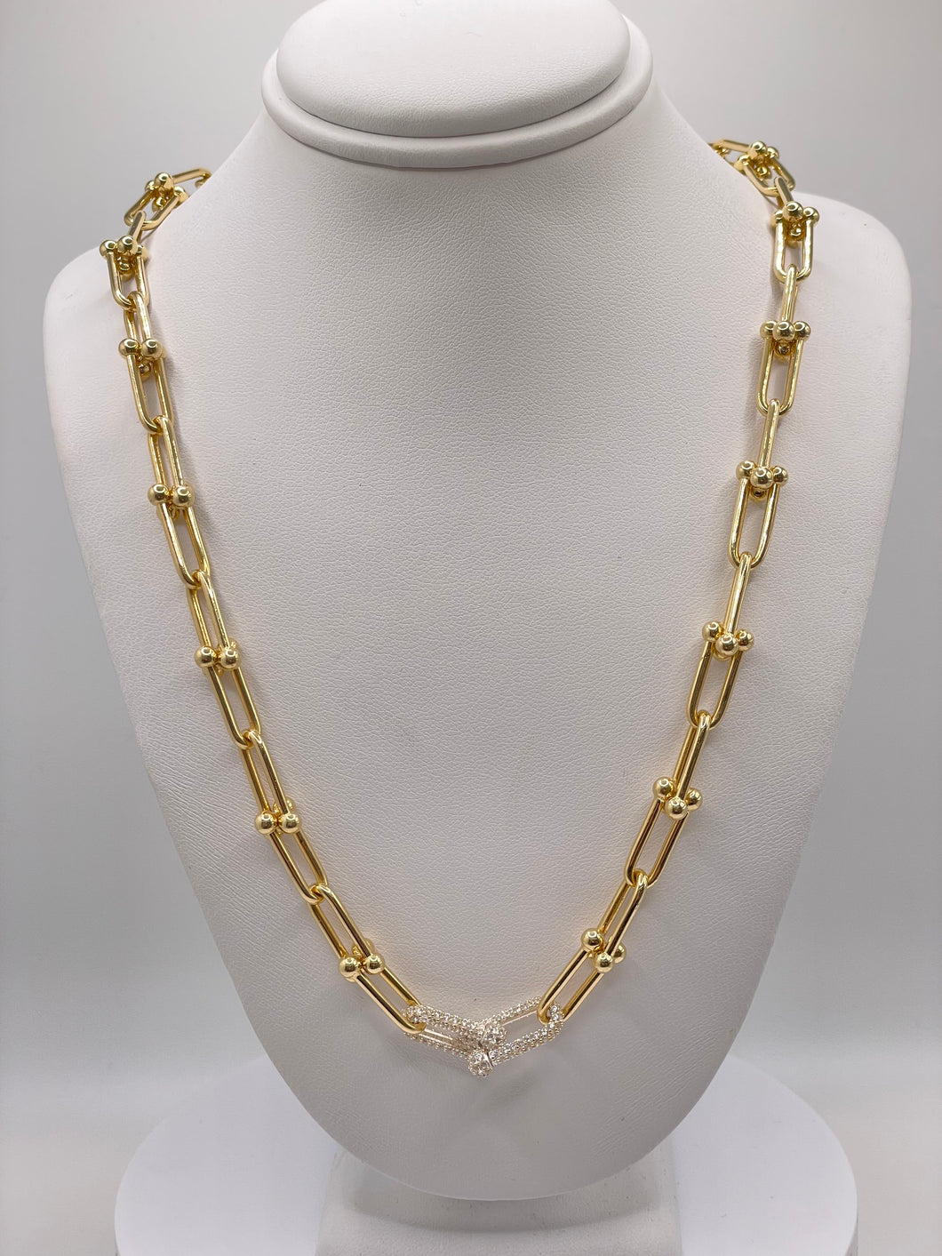 18 KT Gold Fancy Link Necklace With Cubic Zircons