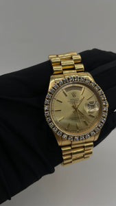 36mm 18 KT Gold Day-Date Rolex Watch With Natural Diamond Bezel