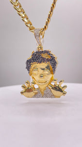 0.42 CT. Natural Diamond Zombie Pendent & Cuban Chain Combo In 10 KT Yellow Gold