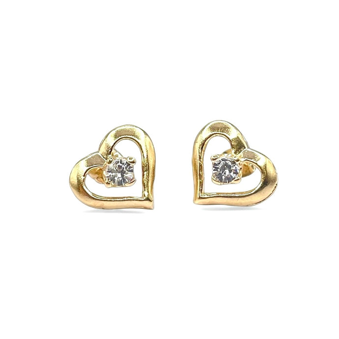 Heart Shape Earrings In 10 KT Yellow Gold With CZ