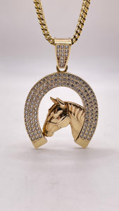 Horse Shoe Pendent With CZ In 10 KT Yellow Gold