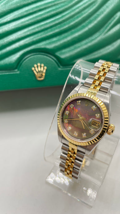 26mm Two-Tone Women’s DateJust Rolex Watch With Tahitian Mother Of Pearl Diamond Dial