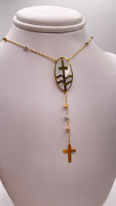 Tri Colour Rosary Necklace In 10 KT Gold With Pearl