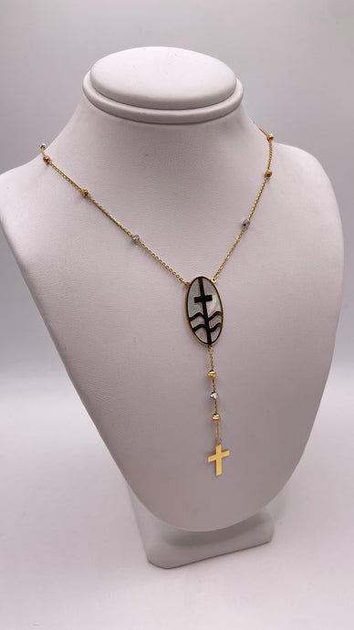 Tri Colour Rosary Necklace In 10 KT Gold With Pearl