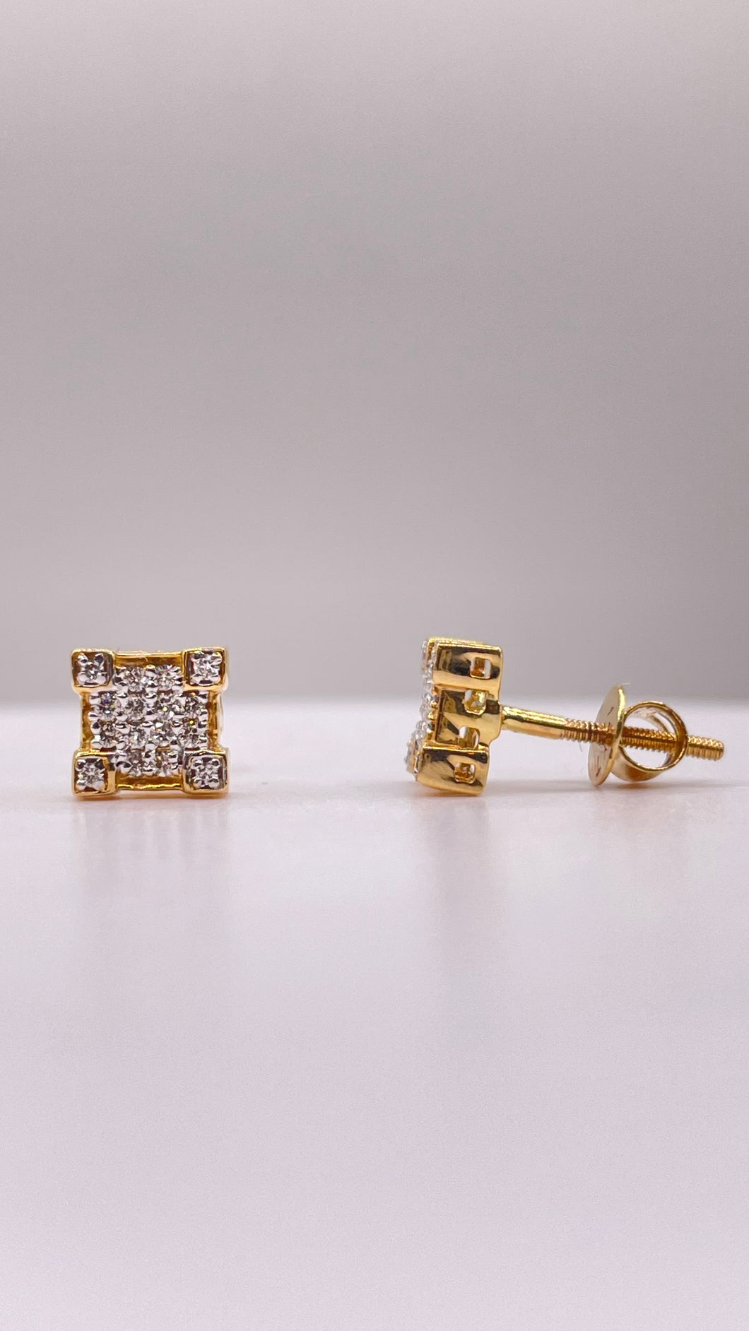 0.15 CT. Natural Diamond Square Shape Stud Earrings In 14 KT Yellow Gold