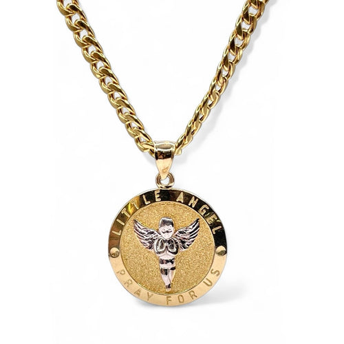 Angel Pendant & Cuban Chain Combo In 10 KT Yellow Gold