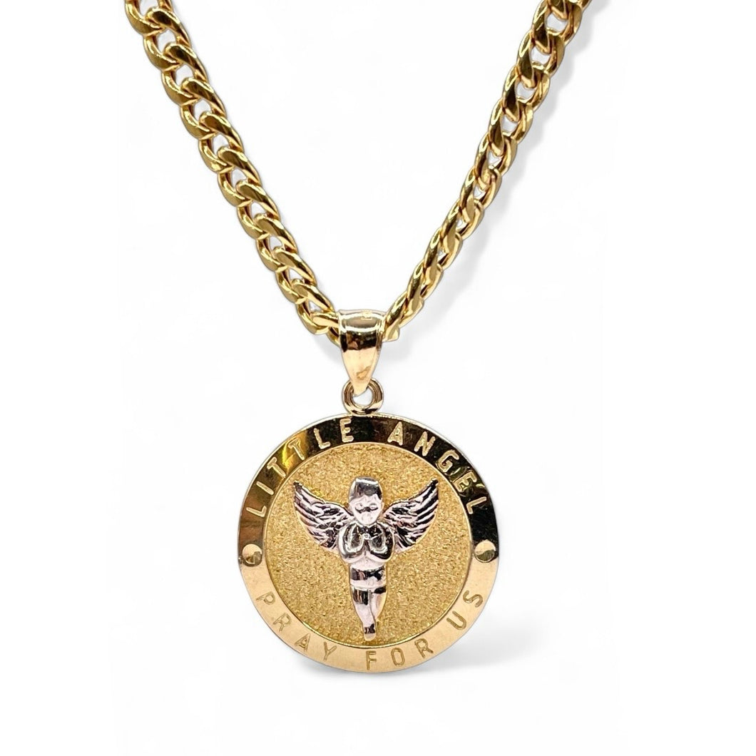 Angel Pendant & Cuban Chain Combo In 10 KT Yellow Gold