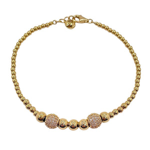 14 KT Yellow Gold Ball Bracelet With Cubic Zirconias