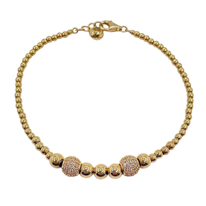 14 KT Yellow Gold Ball Bracelet With Cubic Zirconias